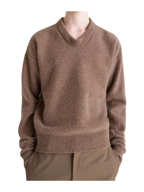 LEMAIRE - Men Boxy V Neck Sweater Lemaire | TO1417 LK107BR417 HAZELNUT MELANGE